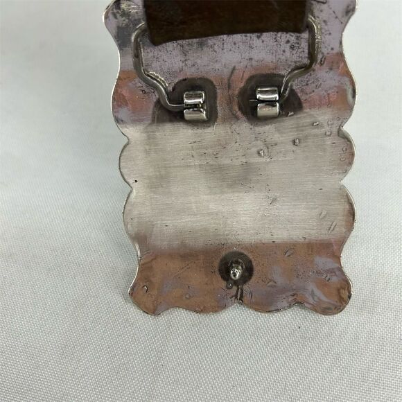 GUESS Woman's Brown Leather Belt w/ Turquoise Buckle Size Large Western Vintage - Picture 4 of 16